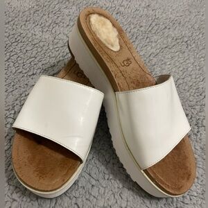 White patent leather UGG slides